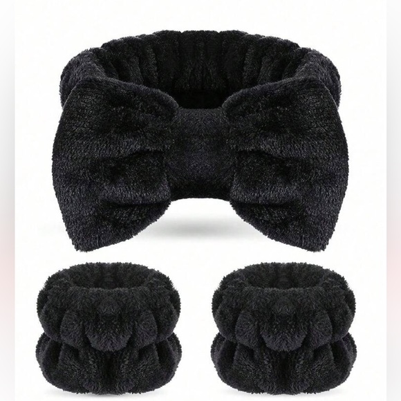 1pc Solid Color Black Bath Headband & 2pcs Bath Wrist - Picture 1 of 4